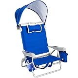Romswi Extra Wide Beach Chair with Canopy Shade, 1 Pack Aluminum Folding Chairs with Detachable & Adjustable Umbrella, 5-Position Lay Flat, Cooler Bag, Cup & Phone Holder, Towel Bar, Royal Blue