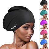 AMFUN Swimming Cap for Long Hair, Extra Large Swimming Caps for Women & Men, Silicone Adult Swim Cap, Waterproof Swimming Hat for Dreadlocks, Weaves, Curls, Hair Extensions, Braids, Afros, Black