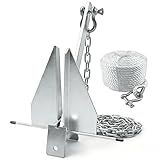 BOEGGER Boat Anchor Kit, 5/8.5 LBS Heavy Duty Fluke Boat Anchor with Chain, Rope and Shackles, Galvanized Steel Anchor for 8-16/15-24 FT Boats, Pontoons, Dinghy, Fishing and Bass Boats