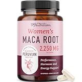 Organic Maca Root Capsules for Women | Peruvian Maca 2250MG Extra Strength | Red, Black & Yellow Root Powder with Black Pepper | Herbal Supplement to Support Energy & Hormone Balance | 120 Ct