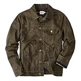 Huckberry Flint and Tinder Men's Flannel-Lined Waxed Trucker Jacket, Water & Weather Resistant Mens Jacket (US, Alpha, Large, Regular, Regular, Forest, Regular Fit)