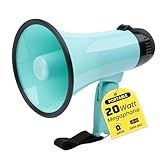 MyMealivos 20W Megaphone Bullhorn, Built in Siren & 240s Recording, 5.4"×8.6" Portable Megaphone with Volume Control Cover Up to 300 feet+ for Indoor and Outdoor Activities(Teal)
