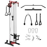 Mikolo Wall Mount Cable Station, Cable Crossover Machine with Dual Pulley System and 18 Adjustable Positions for Home Gym Fitness Equipment, Red