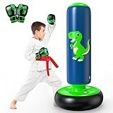 QPAU Punching Bag for Kids 3-6, Inflatable Dinosaur Toy, 48 in, Green | Punching Bag for Kids Ages 3 to 6, Stable Base for Boxing, Karate and Taekwondo Practice, for Boys and Girls