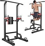 Power Tower Dip Station Pull Up Bar for Fitness Home Gym Workout,Multi-Function Adjustable Height Fitness Strength Training Exercise Equipment,with Power Elastic Ropes