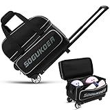 SOGUKOER 2 Bowling ball Bag with Wheels, Lightweight Trolley Double Ball Bowling bag with Large Separate Shoe Compartment and Oversized Accessory Pocket, Retractable Handle Extends To 39.5"
