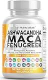 Clean Nutraceuticals Ashwagandha Maca Root Fenugreek Supplement with Tongkat Ali Ginseng - Assists with Stress, Mood & Thyroid - Ashwagandha Capsules Fenugreek Caps - 1 Pack
