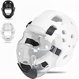 Youth & Adults Taekwondo Headgear – Adjustable MMA Helmet with Removable Face Shield & Ultra-Soft Padding for Kickboxing, Muay Thai, Combat Training (White, Large)