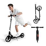 Nattork Scooter for Kids 8-12, Teens and Adults- Adjustable Height Folding Kick Scooter with Large Sturdy Wheels for a Smooth Ride, Lightweight, Anti-Shock Suspension for Boys and Girls-Black