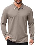 COOFANDY Men's Long Sleeve Polo Shirt Lightweight Golf Collared Shirt Plain Business Casual Work Top for Fall Winter Brown Gray