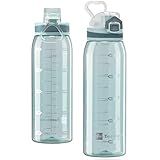 Teentumn 30oz Sport Water Bottle with Time Markers, Large Durable Gym Clear Plastic Bottle Tritan BPA Free for Fitness, Outdoor Enthusiasts, Leakproof Green (Pack of 1)