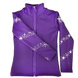 JoyCan Girl's Purple Ice Figure Skating Training Jacket with Sparkling Rhinestone Plush Premium Skating Training Clothes