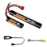 VICMILE 3300mAh Airsoft Battery 11.1V Nunchuck Battery with Dean-Style T Plug and Mini Tamiya Cable 3S Rechargeable Stick Shape Butterfly Fit for aeG AK47 M4 MP5 and Most Airsoft Model Guns Rifles