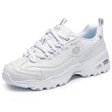 Skechers Sport womens D'LITES FRESH START Memory Foam Lace-up Sneaker,White Silver,8.5 M US