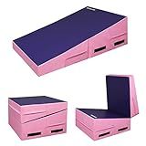 Matladin Incline Gymnastics Mat, Folding Gymnastics Wedge Mats, Gym Fitness Tumbling Skill Shape Mat for Kids Girls Home Training Exercise (Purple+Pink, 47.5 in x 24 in)