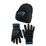 Ultra Game Adults NFL Official Super Soft Marl Knit Winter Beanie Knit Hat with Extra Warm Touch Screen Gloves, Carolina Panthers, Team Color, One Size