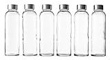 Epica Clear Glass Bottles with Lids, 18oz Resuable Glass Water Bottles for Juicing with Stainless Steel Cap to store Milk, Smoothie, etc., 100% Leak Proof, Durable and Dishwasher Safe (Set of 6)