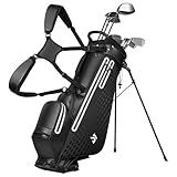 Waterproof Golf Stand Bag, All-Weather Lightweight Carry Bag with Reflective Safety Strips, 5-Way Top Divider, Rain Hood, 6 Pockets, Black