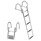 VEVOR Boat Ladder, 4 Steps Stainless Steel Telescoping Folding Swim Deck Ladder for Rear Entry Inboard, 600lbs Capacity with Wide Non-Slip Steps & Handrails, for Outboards, Yacht, Pontoon Boat