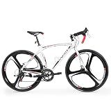 Outroad Hybrid Bikes,26 inch 14 Speed 700C Wheel Road Bike with Light Aluminum Alloy Frame Commuter Bicycle with Dual Disc/V Brakes for Adult Women and Men,KD-White