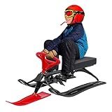Snow Racer Sled, 220LBS Capacity Ski Sled Slider Board Kids Teens Outdoor Winter Sport Sled Metal Snow Sand Grass Slider with Steering Wheel & Double Brakes for Skiing Ice Skating Sand Skating (Red)