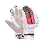 Amber Fight Gear Optipro Batting Gloves for Cricket Premium Fabric Palm, Non-Toxic PVC Finger Rolls, Cotton Back Ventilated & Lightweight, Sweat-Resistant for Better Grip, White/Red/Black, Medium