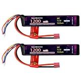 EMEPOVGY 3S Lipo Airsoft Battery 11.1V 1200mAh 20C Rechargeable Lithium Polymer Battery Pack with T Plug for Airsoft Guns Rifle - 2096(2 Packs)