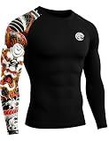 Roadbox Men's UPF 50+ BJJ Rash Guard, Jiu Jitsu Long Sleeve Compression Shirts, MMA Athletic Base Layer Wrestling Grappling