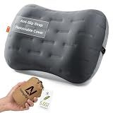 Inflatable Camping Pillow - Ultralight Compact Air Pillow for Travel, Backpacking & Hiking - Ergonomic Neck & Lumbar Support - Portable Inflatable Pillow with Removable Washable Cover - (Grey)