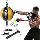 Kvittra Double End Punching Bag Boxing Striking for Training - Speed Ended Set Includes 3 Reflex Ball Headband and Pump- Portable MMA (Yellow)