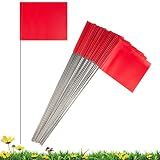 IKAYAS 4 * 5 Inch Red PVC Small Yard Flag Stake - 50 Pack Lawn & Garden Flags