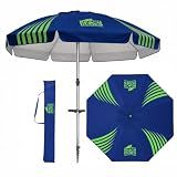 BEACH DUDES 8FT Beach Umbrella with Anti-Flyaway 4-Point Wind Mitigation System – Dark Blue – 8mm Fiberglass Ribs, Marine-Grade Pole, Integrated Anchor – UPF 50+ Double Vent (DARK BLUE)
