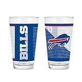 Rico Industries NFL Football Buffalo Bills 16 oz Pint Glasses with Digitally Printed Logo, Practical Set of 2 Classic Drinking Glasses, Dishwasher Safe