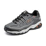 Skechers Men's Afterburn M. Fit Fashion Sneakers – Leather Upper, Memory Foam Insole, Rubber Outsole, Charcoal/Gray, 15 X-Wide