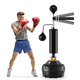 GYMAX Punching Bag, Freestanding Boxing Bag Trainer with 2 Speed Balls, Swivel Bar & Punching Bag Stand, Height Adjustable Kickboxing Reflex Equipment for Adults, MMA Muay Thai Fitness