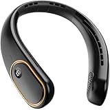 SHEWIND Portable Neck Fan - 5000mAh Rechargeable Hands-Free Wearable Fan | 4 Speeds, Bladeless & LED Display | Personal Cooling Fan for Travel, Outdoors, Camping - Black