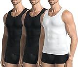 JESIDO Mens 3 Pack Body Shaper Slimming Tummy Vest Thermal Compression Shirt Tank Top Shapewear Black/White/White