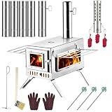Hot Tent Stove, AVOFOREST 304 Stainless Wood Burning Stove, Portable Wood Stove with 6 Stainless Chimney Pipes for Outdoor Heating & Cooking, Ice Fishing, Hunting