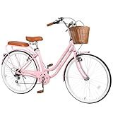 EISYROOD 26 Inch Beach Cruiser Bike for Women, Hybrid Womens Bike with 7 Speed, Adjustable Seat, Lightweight Women Beach Cruiser Bike with Anti-Skid Tires, V-Brakes (Double Ba, Pink)