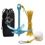 BocBoz Kayak Anchor Boat Anchor for Kayaks, Canoes, SUP Paddle Boards & Jet Skis, Folding Anchor with 40ft Anchor Tow Rope and Carrying Bag- 3.5 lb-Blue