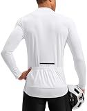 Men's Cycling Jersey Moisture Wicking Long Sleeve UPF Half Zip Riding Bike UPF SPF UV Biking Bicycle Mountain Road Biker Cycle Sun Protection Shirts for Men Zipper Pockets(White,XL)