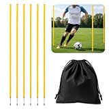 CTYYPYUYU Soccer Agility Poles, 5 FT Adjustable Speed and Agility Training Equipment, 6 Pack with Steel Ground Nails Outdoors (Yellow)