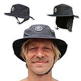 Ho Stevie! Surf Bucket Hat with Chin Straps for Surfing, SUP, and Watersports (Medium (22.8" Headband), Black)