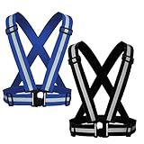 YUNLOVXEE Reflective Strap Safety Vest Gear - 2-10 Pack Adjustable High Visible Reflective Running Gear for Women Men Night (Black+Blue)