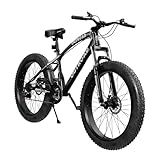 Max4out 26 inch Fat Tire Mountain Bike with 4 inch Knobby Tires, 21 Speed MTB Dual Disc Brake,Anti-Slip Bicycle with Front Suspension, High Carbon Steel Frame, Men and Women