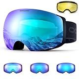 Odoland Photochromic Ski Goggles Interchangeable with 2 Lens, Large Spherical Frameless Snow Snowboard Goggles for Men Women