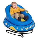 Raxurt Snow Sled for Toddlers 1-3, Inflatable Baby Sled with Canvas Cover | 3-Raised Sides Protection Sleds for Kids, Safety Belt, Handles and Tow Strap, Kids Snow Tube for Skiing & Sledding Winter Toy