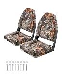 VEVOR Camo Boat Seat, Folding Fishing Camouflage High Back Boat Seat 2 Pack with Thickened Sponge Cushion & PU Polyester Fabric, Aluminum Alloy Hinges, Flip Up for Boats, Yachts, Ships