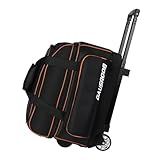 2 Ball Bowling Bag with Wheel,900D Oxford Waterproof PU,Dual Roller Bowling Bag with Sturdy Frame,Large Shoe Compartment Fits Up to Men’s 16,Rolling Bowling Tote, Handle Extends to 39.5" (Black)
