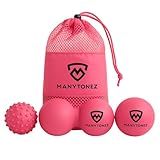 MANYTONEZ 3-in-1 Massage Ball Set for Women - Lacrosse, Spiky, Peanut Balls with Carry Bag & eBook Guides - for Trigger Point, Physical Therapy, Myofascial Release, Deep Tissue Pressure Point